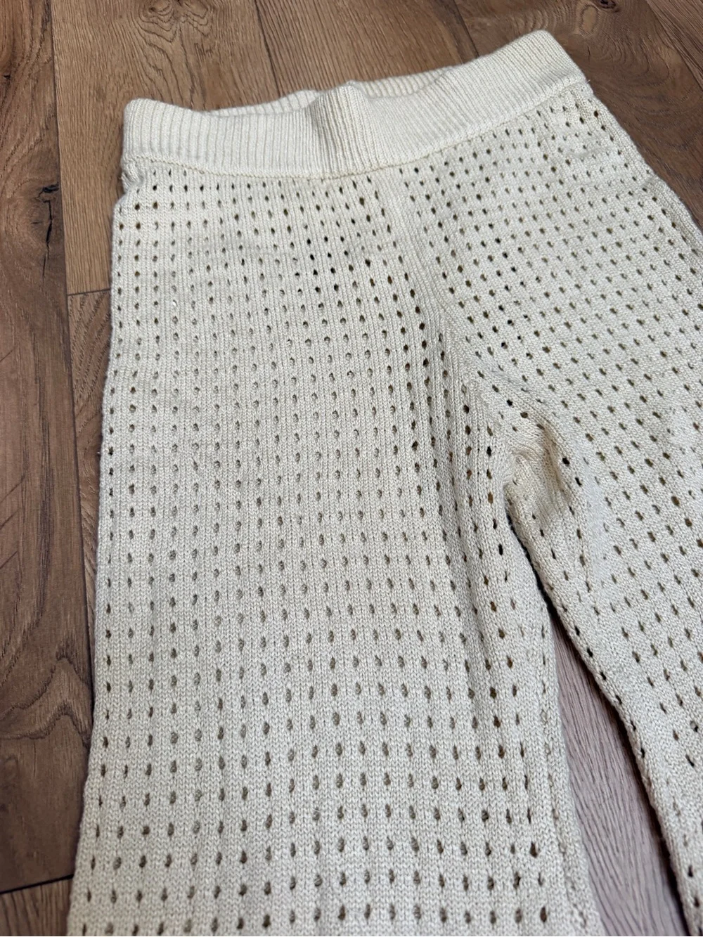 Elan Cream Open-Knit Wide-Leg Pants with Neutral Tone